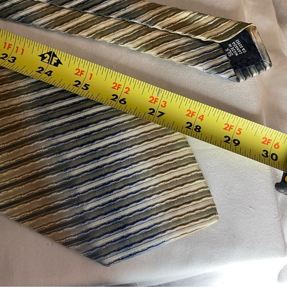 Stephano Conte Mens Blue & Gold Ombré Summer Style Striped Italian Silk Tie - Picture 5 of 5